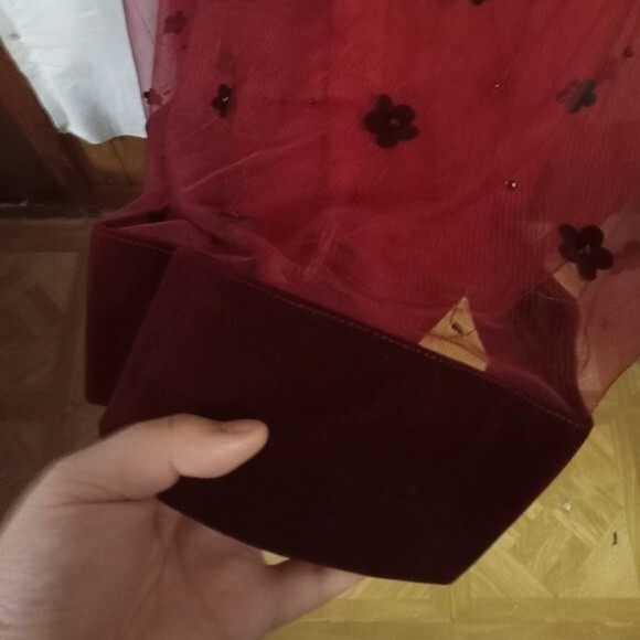 Mac Duggal Floral Applique Midi Cocktail Dress in Maroon - Picture 9 of 16